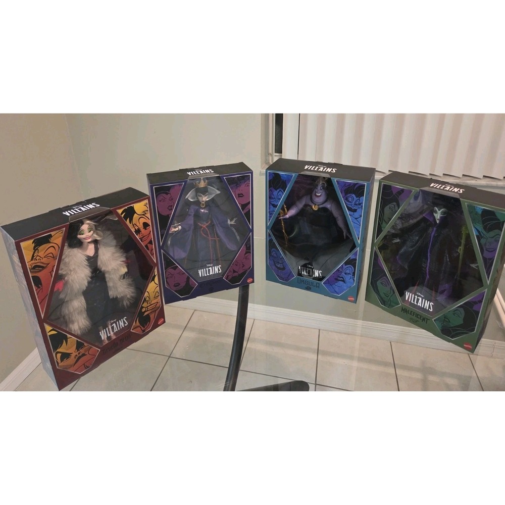 Disney Villains Doll Evil Queen Ursula Maleficent Cruella Devil Lot of 4 IN HAND